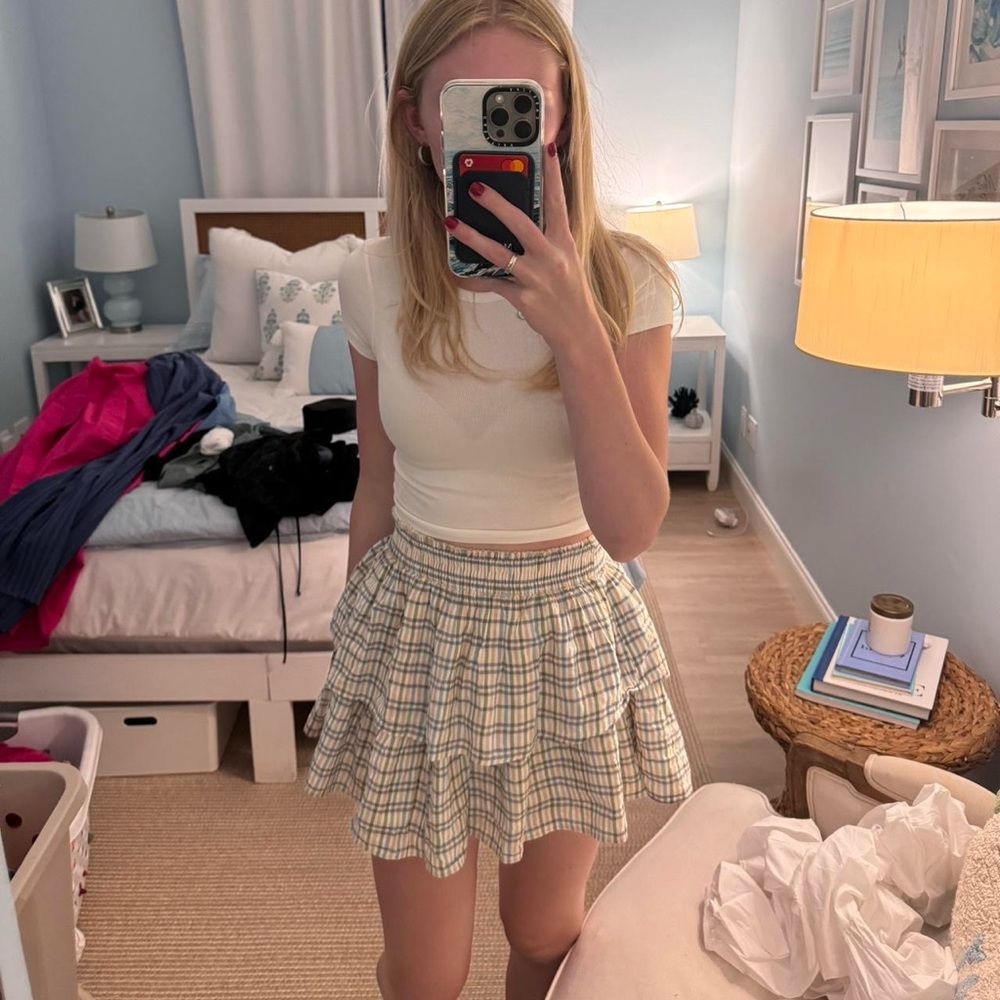 Aerie Cream Plaid Skirt